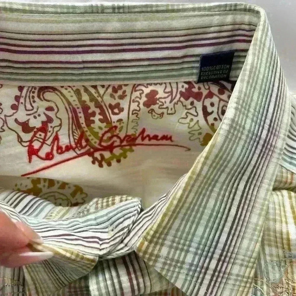 Robert Graham Mens Shirt Large Multicolored Stripes Embroidered 100% Cotton - Picture 4 of 7